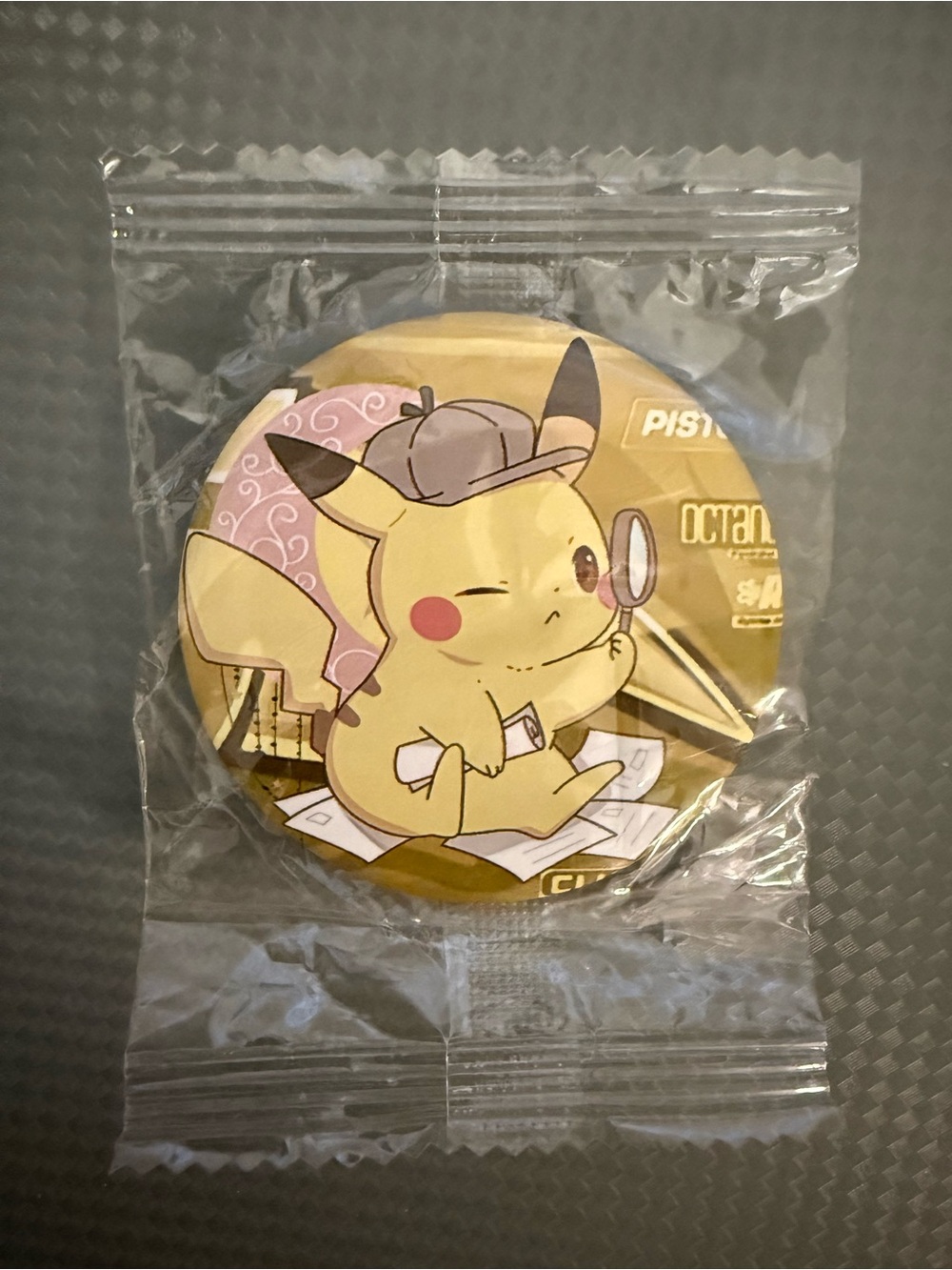 Detective Pikachu Gold Round Button Pin